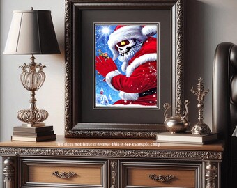 skeleton Santa claus scary christmas -original art - dark fantasy 8x10 inch dark horror gothmas art semi gloss print