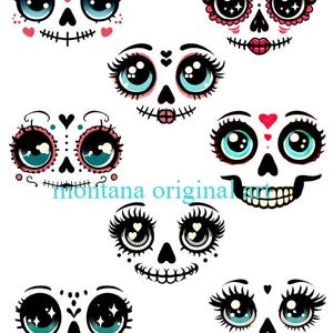 Linda chica con cara de calavera, Día de los Muertos, arte original, clipart, hoja de collage imprimible, descarga, impresión digital