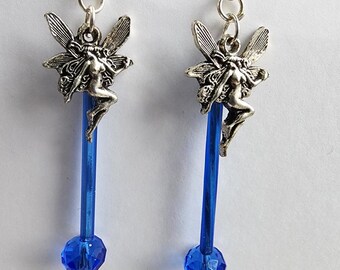 fairy blue glass bead drop earrings charm earrings long dangles handmade jewelry
