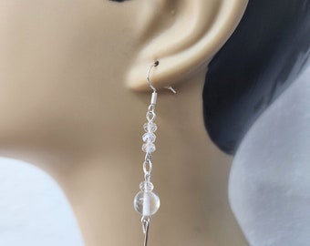 clear glass bead drop earrings dangles handmade jewelry