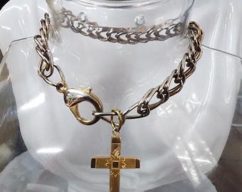 vintage silver tone chain cross charm bracelet jewelry