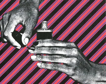 hands nail polish manicure art print original fashion beauty makeup modern pop art red black stripes black and white illustration