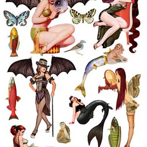 mermaid fairy pinup girls paper dolls die cuts clipart digital instant download DIY craft printables cut outs collage sheet graphics images