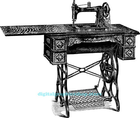 vintage antique sewing machine art, png, jpg clipart, fashion printable wall art, instant download, silhouette digital print