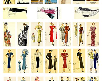 1920s fashion , 1930s, flapper girls, woman clipart, instant download, domino images, digital collage sheet, 1" x 2" inch printables