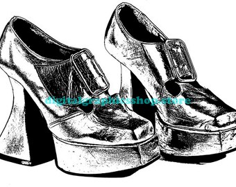 1970s high heel shoes fashion clipart png instant download digital print, printable art