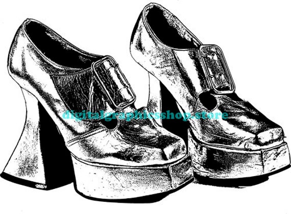 1970s high heel shoes fashion clipart png instant download digital print, printable art