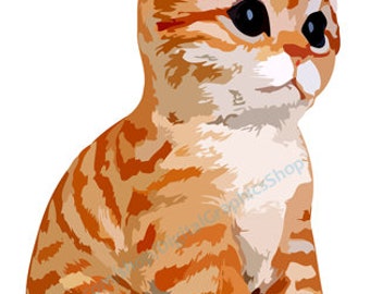 orange tiger kitten, tabby Cat art png, svg, jpg, digital print, instant download, illustrations, animal clipart, pets, transfer images