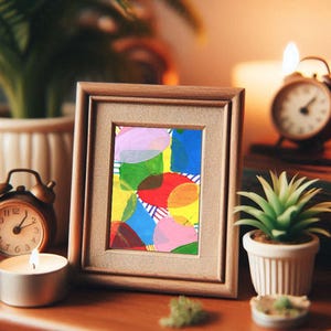 colorful geometric shapes abstract aceo original art, atc aceo painting, aceo cards, abstract paintings, small miniature artwork