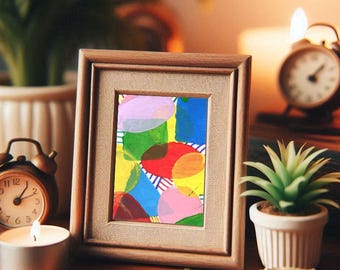 colorful geometric shapes abstract aceo original art, atc aceo painting, aceo cards, abstract paintings, small miniature artwork
