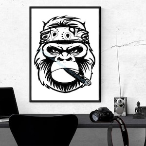 gorilla smoking cigar svg png clipart printable digital print, instant download, Vector Image, shirt Sublimation File, Cut File