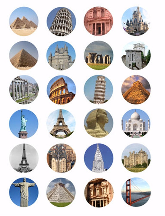 wonders of the world clipart 1.5 inch circles architecture travel vacation digital download collage sheet printables DIY jewelry crafts
