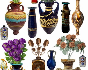 antique vases flowers clipart digital collage sheet instant download card making journal scrapbook printable