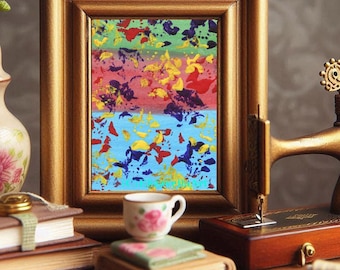 flowers abstract aceo painting, aceo original art, atc miniature paintings, nature plants, aceo cards