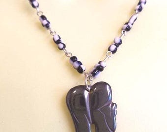 black stone elephant seed bead necklace, glass beaded chain necklace, unisex, elephant pendant animals, handmade jewelry