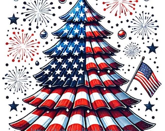 printable USA American flag Surreal tree png New Years patriotic art logo military vet clipart America Proud jpg download