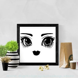 Cara de muñeca bonita PNG imprimible, clipart jpg, cara de muñeca SVG, descarga digital instantánea, cara de muñeca de tela PNG