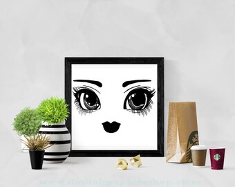 pretty doll face png printable art clipart jpg doll face svg digital instant download cloth doll face png