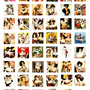 vintage victorian burlesque dancers collage sheet 1&quot; inch squares 1800s women dancing ladies digital download printables