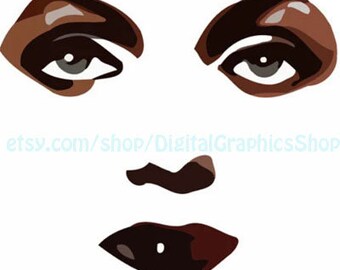 abstract womans face eyes lips clipart jpg png printable wall art digital download makeup beauty graphics images brown