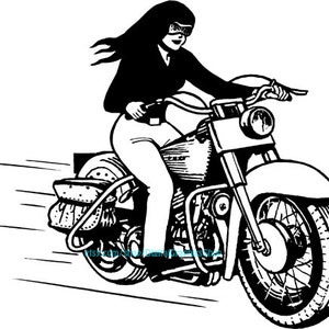 motociclista donna ragazza donna in sella a una moto clipart png jpg stampabile arte digitale download immediato immagine pagina da colorare