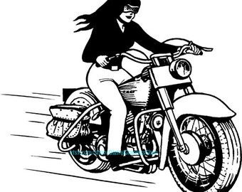 female biker chick Woman Riding Motorcycle clipart png jpg printable art digital instant download image coloring page