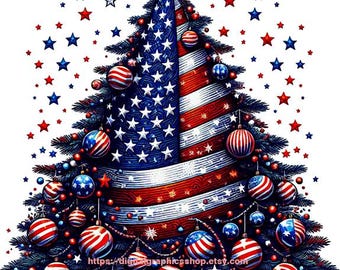 printable USA American flag Surreal Christmas tree png patriotic art logo military vet clipart America Proud jpg download