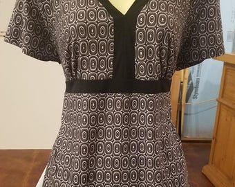 white black circles rectangles top blouse womens short sleeve shirt size large