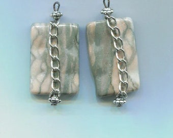 2 gemstone pendant stone charms gray marble 40mm long natural rectangle jewelry