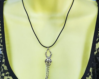 skull spider pendant NECKLACE bead drop black cord necklaces goth halloween unisex jewelry handmade