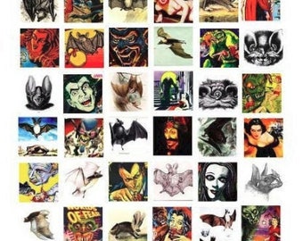 vintage printables, vampires, bats, horror, clipart, instant download, digital collage sheet ,1" inch squares, graphic images
