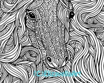abstract horse face animal Printable Adult Coloring Page Coloring book page for adults & kids Coloring sheet line art