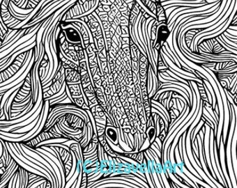 abstract horse face animal Printable Adult Coloring Page Coloring book page for adults & kids Coloring sheet line art