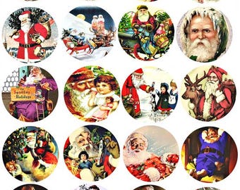 vintage old world Santa Claus Christmas digital collage sheet, 2" inch circles, instant downloads printables