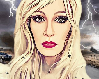 Beautiful blonde woman lightening storm art digital painting, digital print, instant download, printable wall art