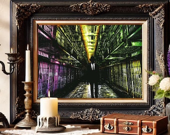 Ghost Man in Black in Alcatraz Prison dark fantasy ink art print horror paranormal artwork