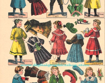 Victorian children Paper Dolls Digital Collage Sheet print download