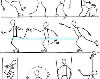 stick people body action poses printable art clipart png jpg svg vector instant download digital image drawings