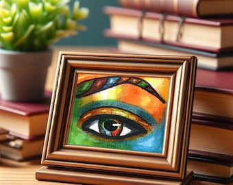 womans eye abstract aceo art drawing, rainbow makeup, original abstract aceo art card, atc, miniature artist trading card