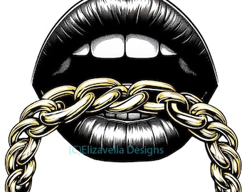 womans lips png Womans mouth png gold chain png clipart jpg printable makeup illustration wall art digital instant download