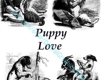 puppy love dogs pets printable art clipart png jpg instant download digital art vintage image graphics