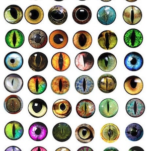 animal eyes collage sheet 1 inch circles clipart cat lizard snakes eyes digital downloadable printable images bottlecaps pendants bezels