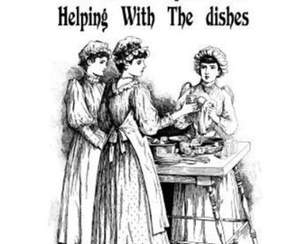 Victorian women doing dishes, house work quotes, vintage printable art, clipart png, instant download, digital print,