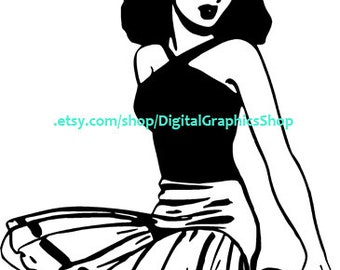 sitting retro pinup girls clipart png jpg svg vector image digital instant download printables