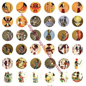 ancient egypt digital collage sheet 1 inch circles, egyptian king and queen art, gods, goddesses, clipart, instant download, printable