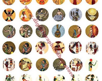 ancient egypt digital collage sheet 1 inch circles, egyptian king and queen art, gods, goddesses, clipart, instant download, printable