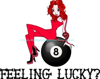 red pink she devils, pinup girl, pool game, billiards, printable art, 8 ball, digital print, png clipart, instant download