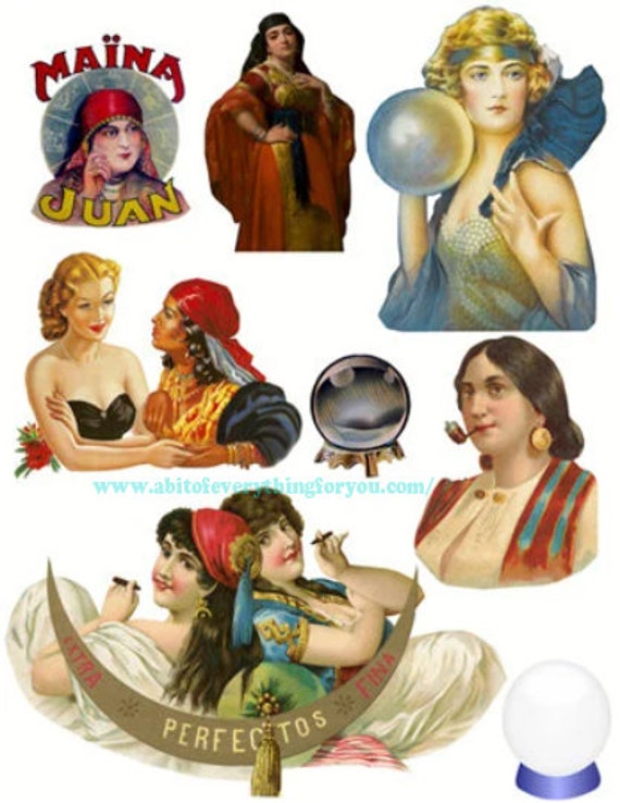 Gypsy women, Fortune tellers art, digital collage sheet, clipart, instant downloads printable art, scrapbook, decoupage images