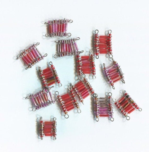 13 red beads glass acrylic beaded wire pins lot jewelry crafts findings