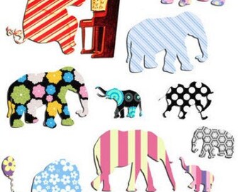 decopauge elephants png jpg printable art collage sheets digital download cartoon die cuts scrapbooking animals nursery kids bedroom images